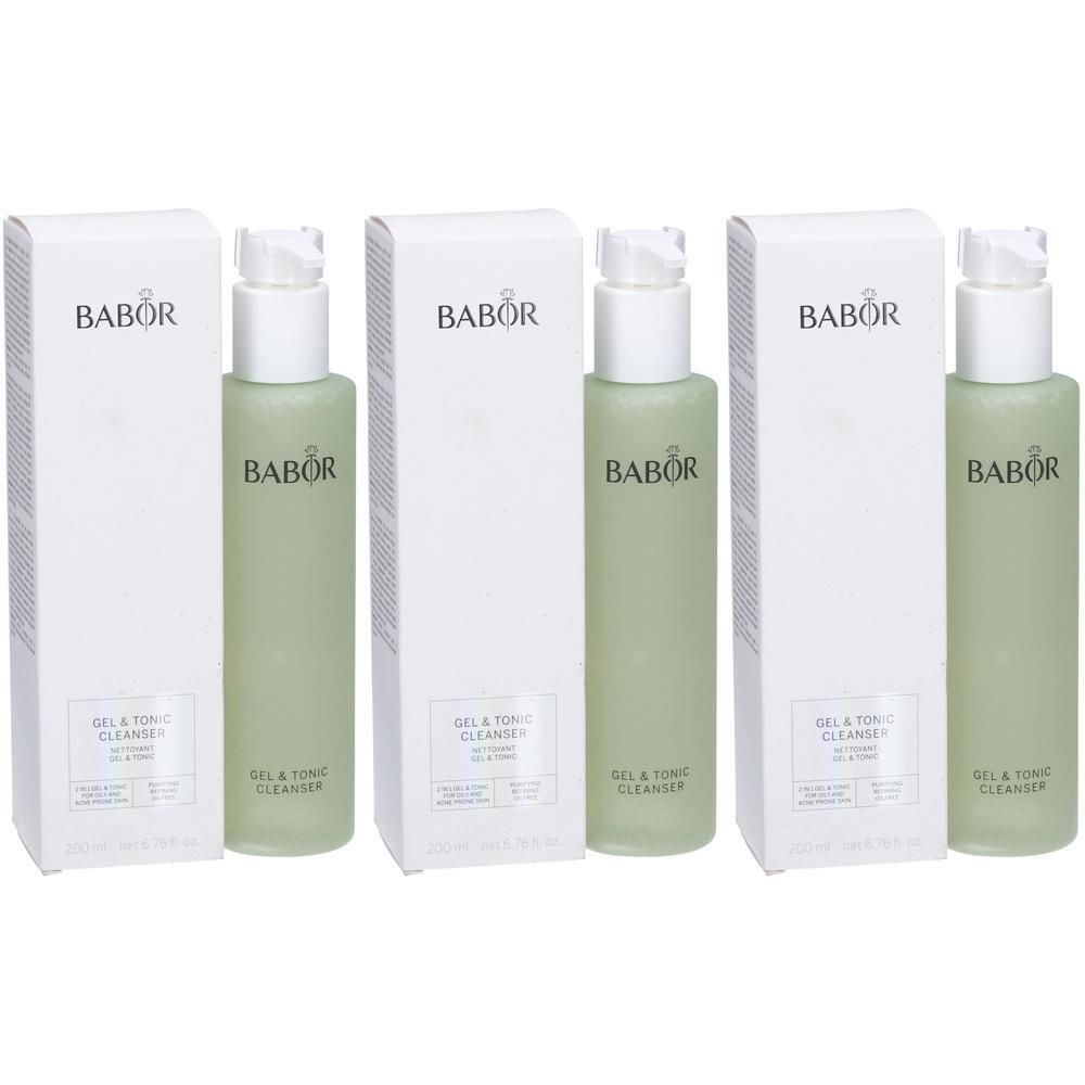 Drie flessen Doctor Babor Gel & Tonic Cleanser met pompdos.