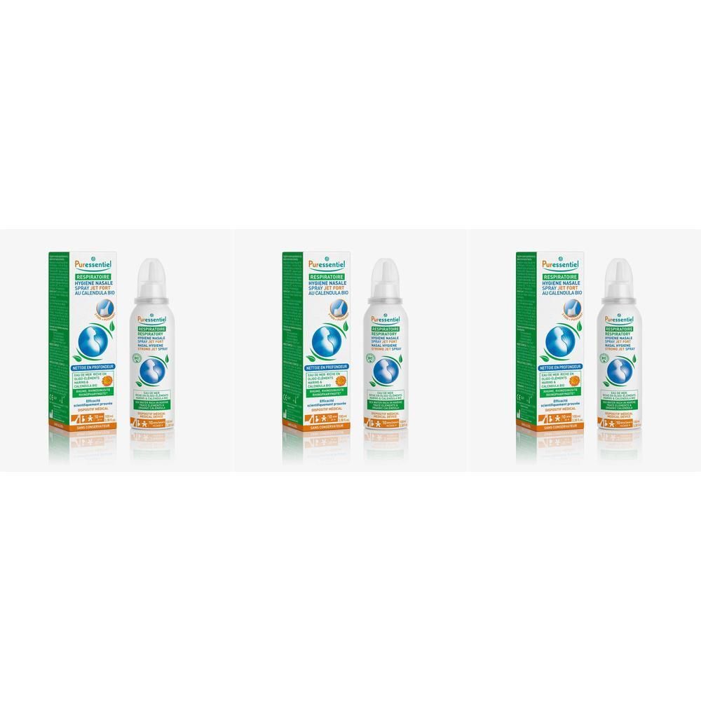 Drie sprays met verpakking. De verpakking is groen en oranje met witte tekst. De sprays zijn wit met een sproeikop.