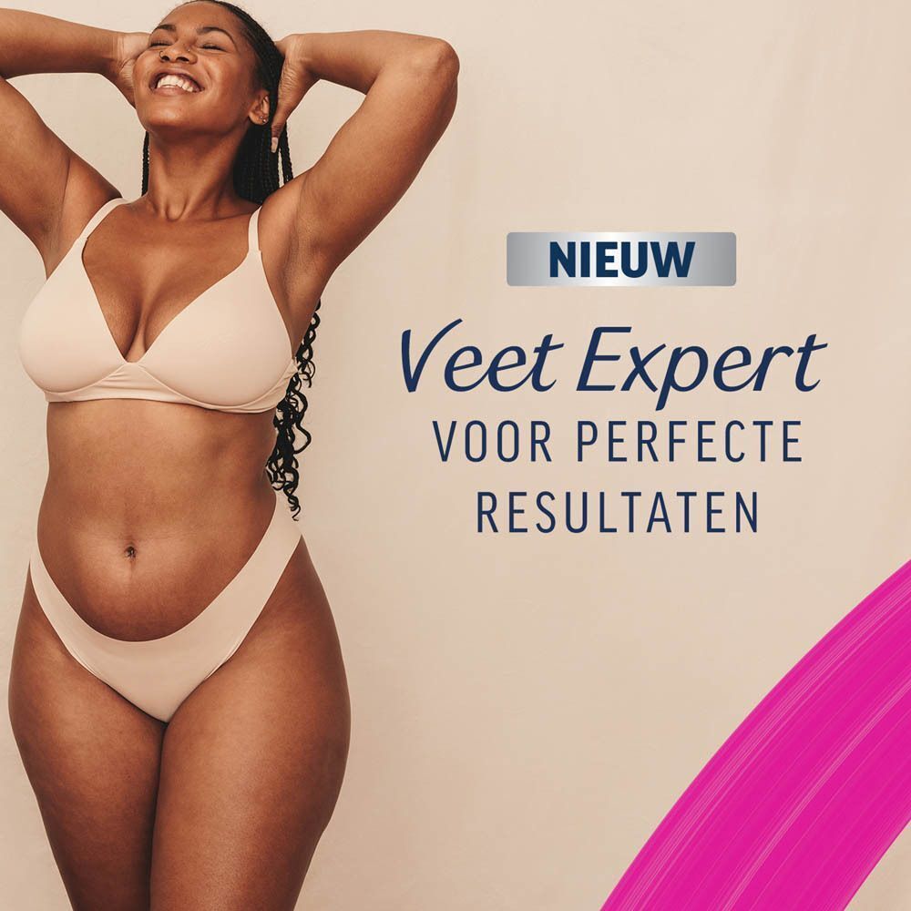 Een vrouw in ondergoed. Tekst: Veet Expert voor perfecte resultaten.