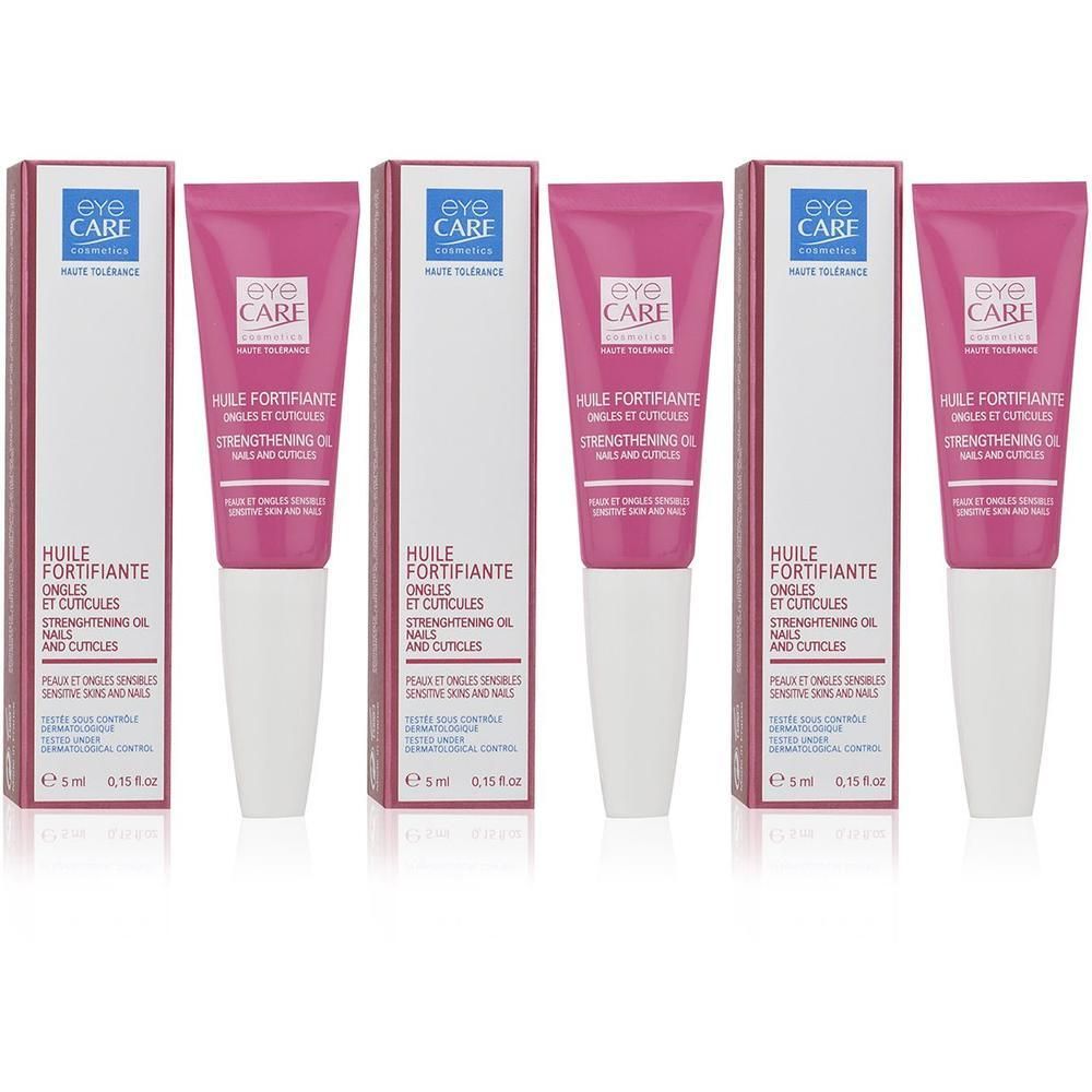 Plusieurs tubes et boîtes. Inscription: Eye Care, Huile Fortifiante Ongles et Cuticules, Strengthening Oil Nails and Cuticles.