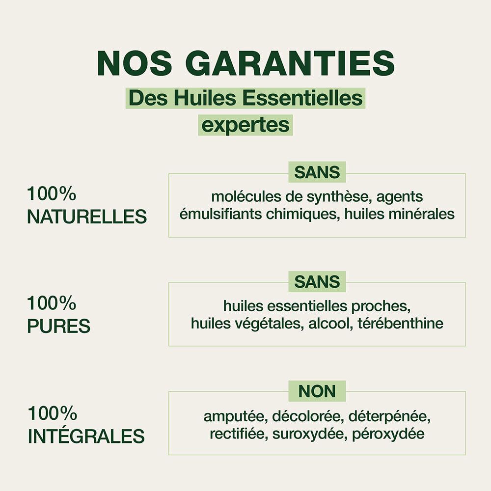 Texte sur fond vert. Inscription: 100% naturel, pur, intégral. Sans molécules synthétiques, etc.