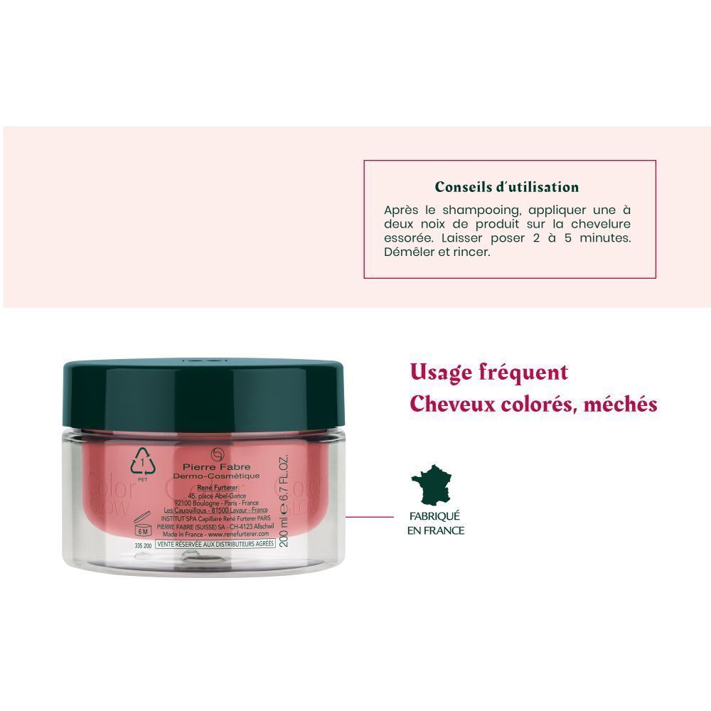 Pot de produit rose avec couvercle vert foncé. Texte: Conseils d'utilisation et 'Fabriqué en France'.