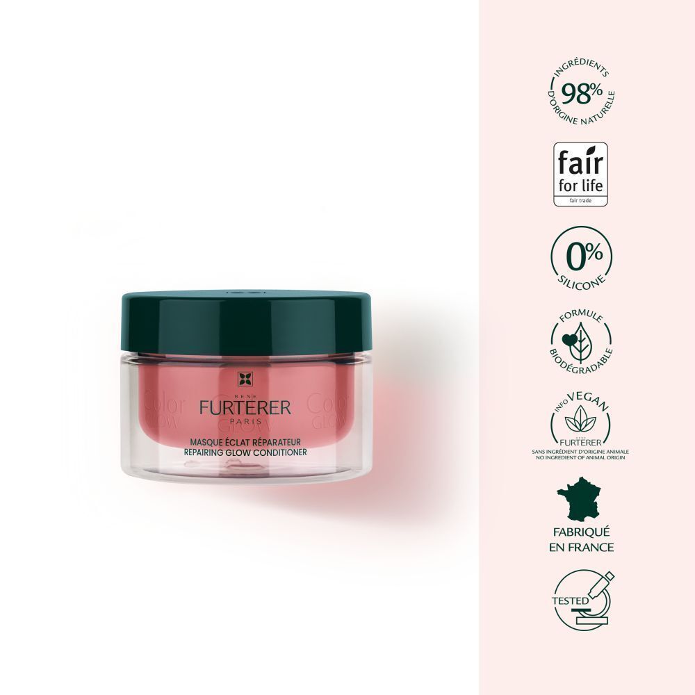 Pot de produit rose avec couvercle vert foncé. Texte: Certifications et 'Fabriqué en France'.