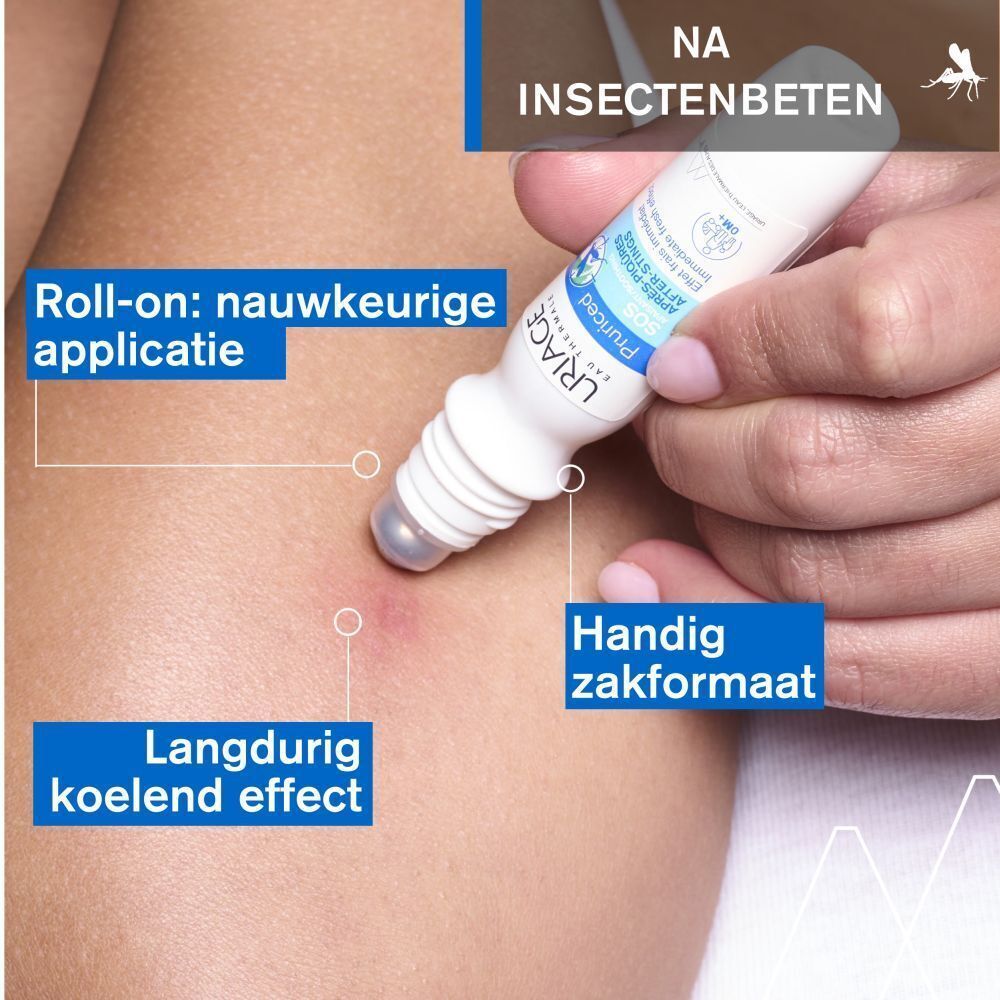 Product wordt op been aangebracht. Roll-on. Opschrift: Na insectenbeten. Tekst: Langdurig koelend effect.