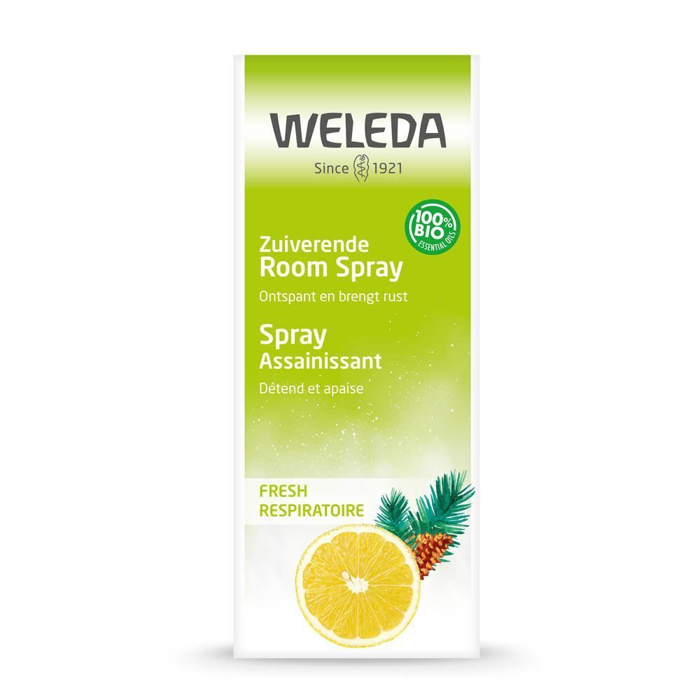 Emballage du produit. Boîte blanche avec nom du produit et label bio. Design jaune-vert avec citron et branche.
