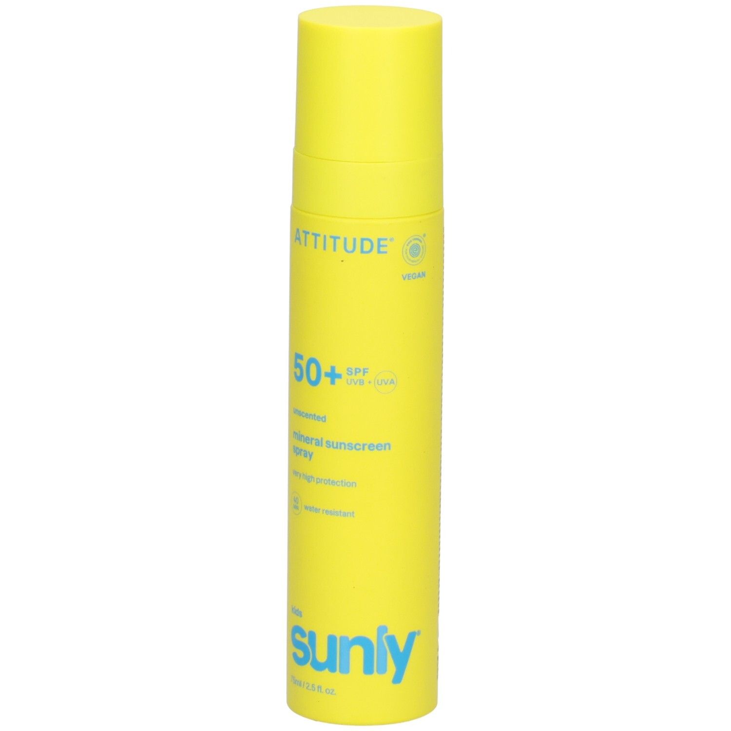 ATTITUDE Spray écran solaire minéral pour enfants, FPS 50+, sans parfum, haute protection.