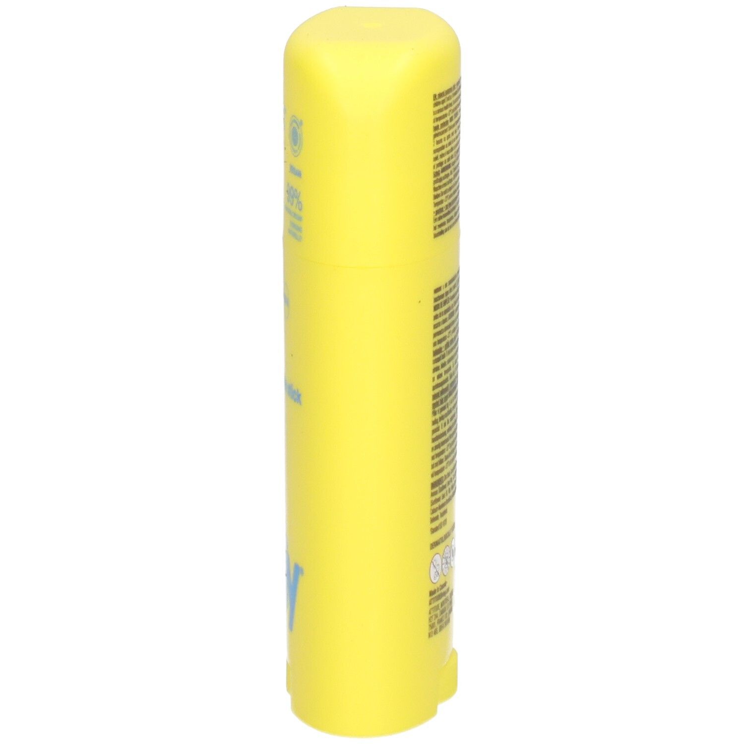 Gele zonnebrandstick SPF 50+, zijaanzicht.
