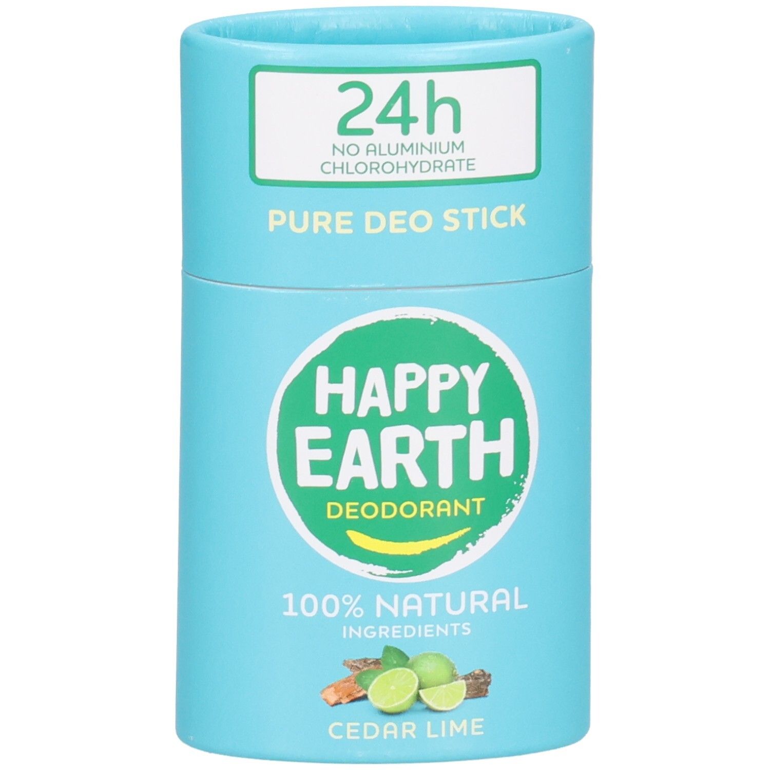 Happy Earth Deodorant Stick Ceder Limoen, 24u bescherming, 100% natuurlijke ingrediënten.