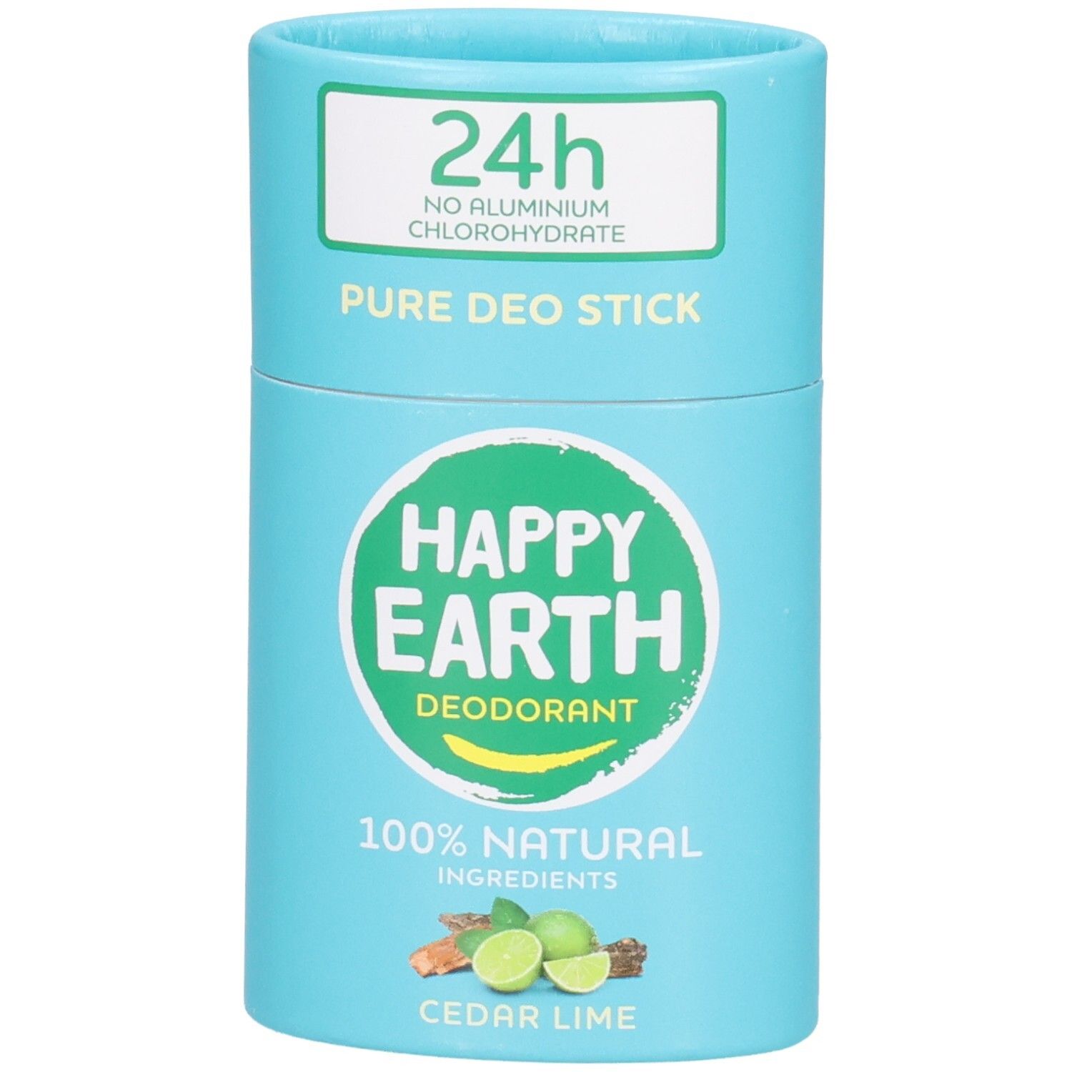 Happy Earth Deodorant Stick Ceder Limoen, 24u bescherming, 100% natuurlijke ingrediënten.