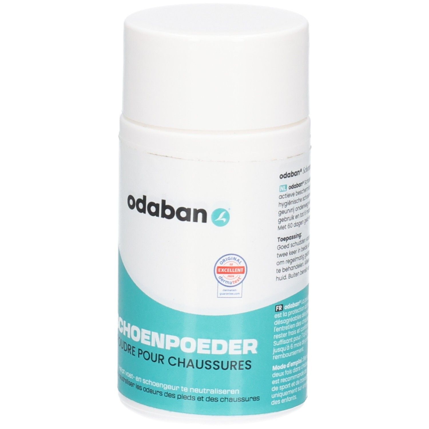 Contenant Odaban Shoepowder avec sceau et informations produit sur l'étiquette.