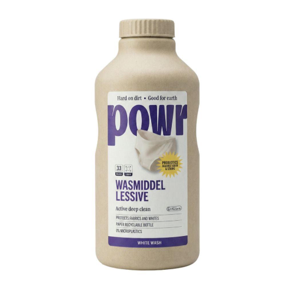 POWR vloeibaar wasmiddel voor witte was, 33 wasbeurten, papieren recyclebare fles.