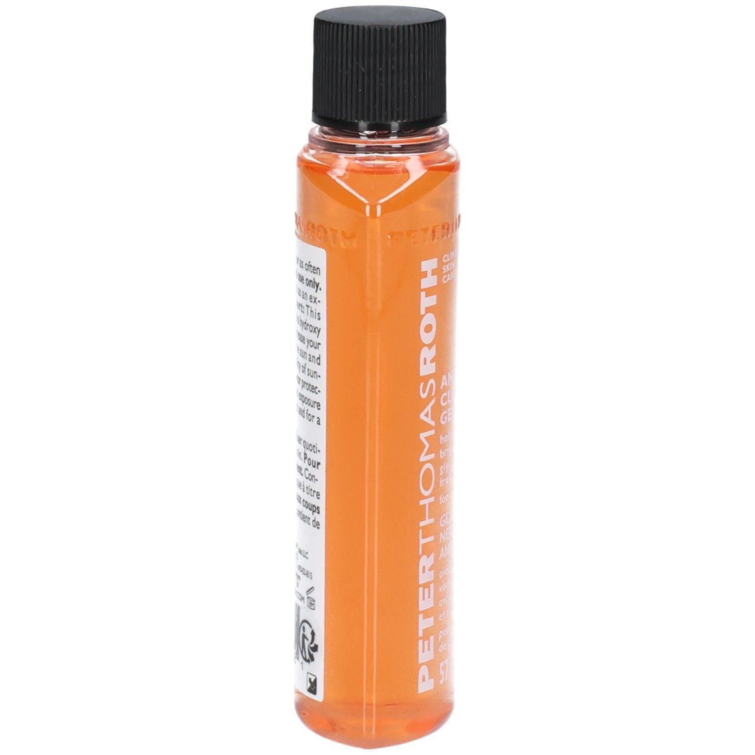 Peter Thomas Roth Anti-Aging Cleansing Gel, 57 ml. Zijaanzicht van de oranje gel fles.