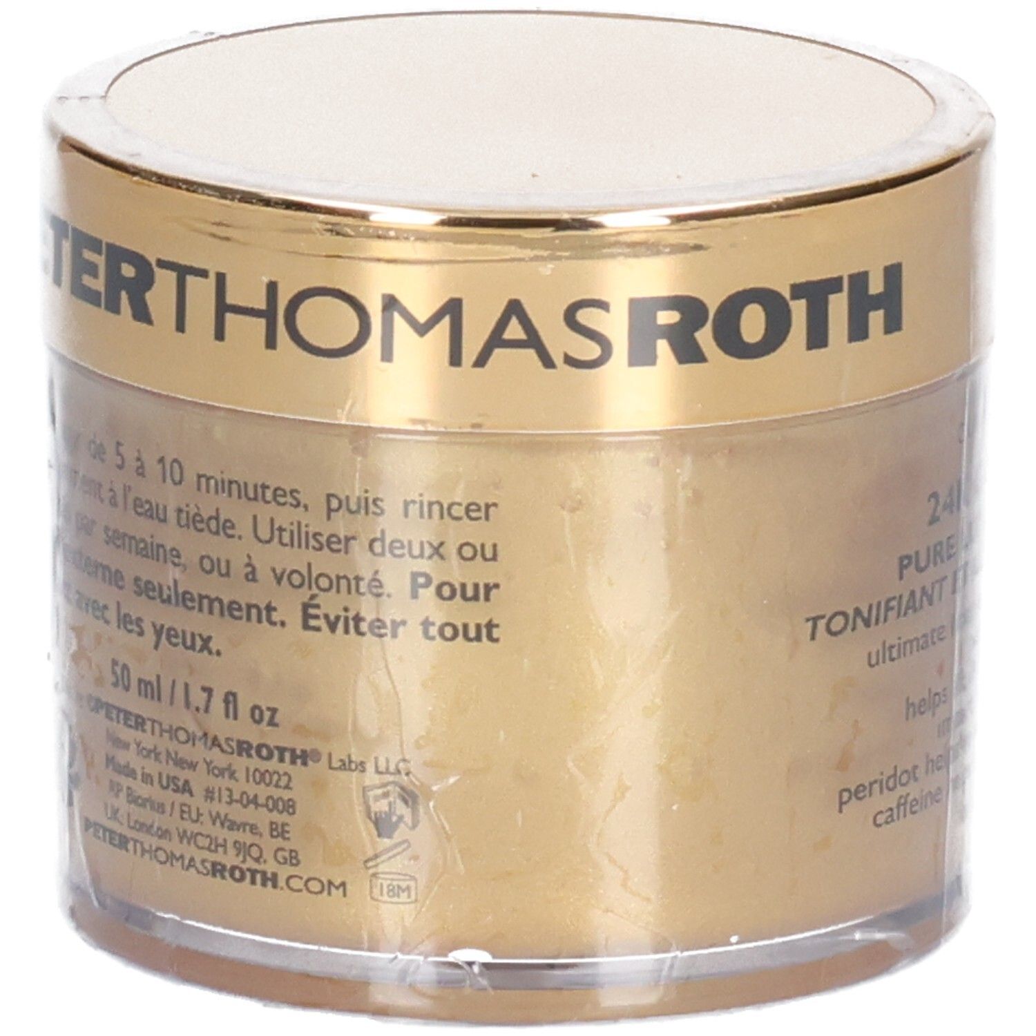 Peter Thomas Roth 24K Gold Mask, achterkant met instructies en maat.