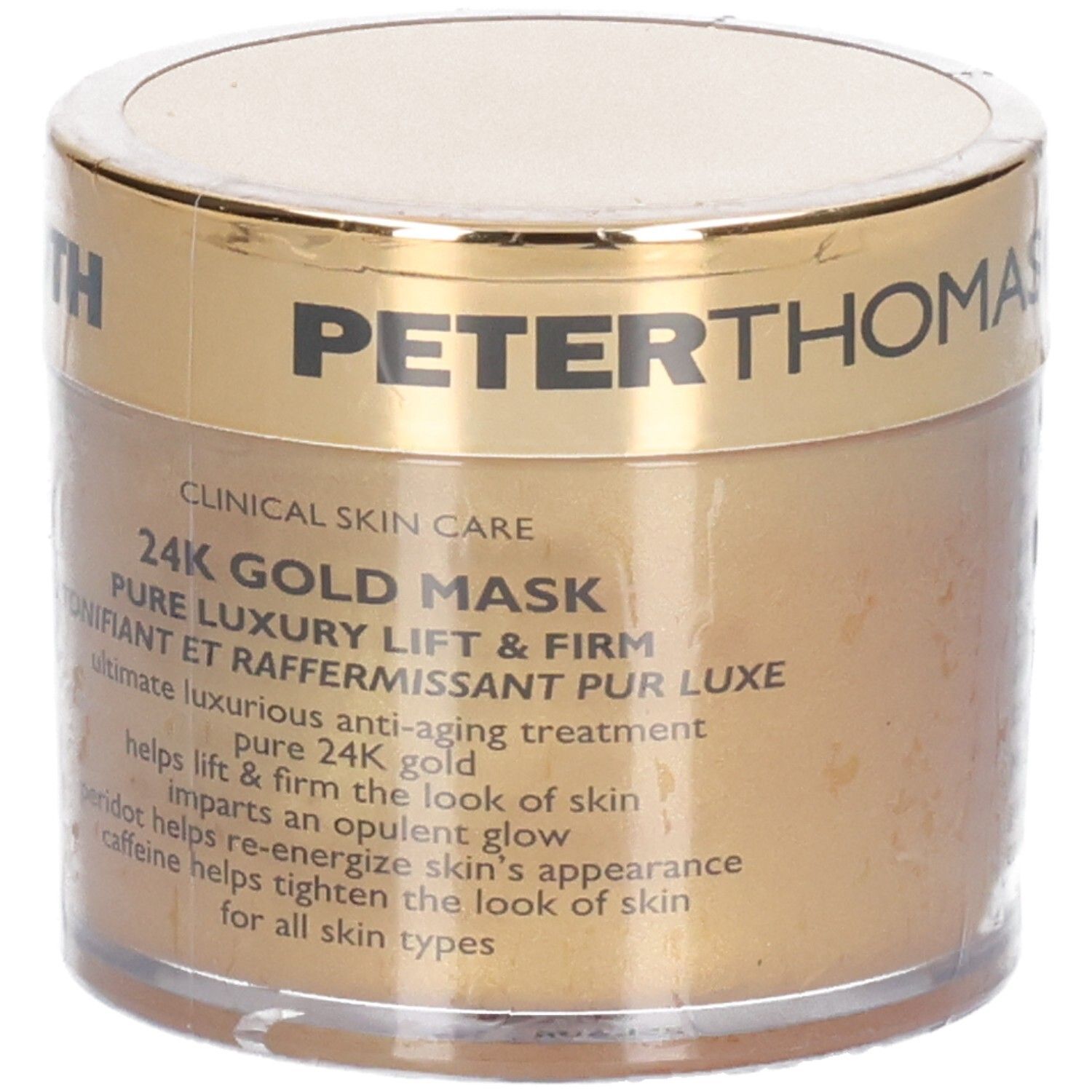 Peter Thomas Roth 24K Gold Mask, gouden pot met tekst.