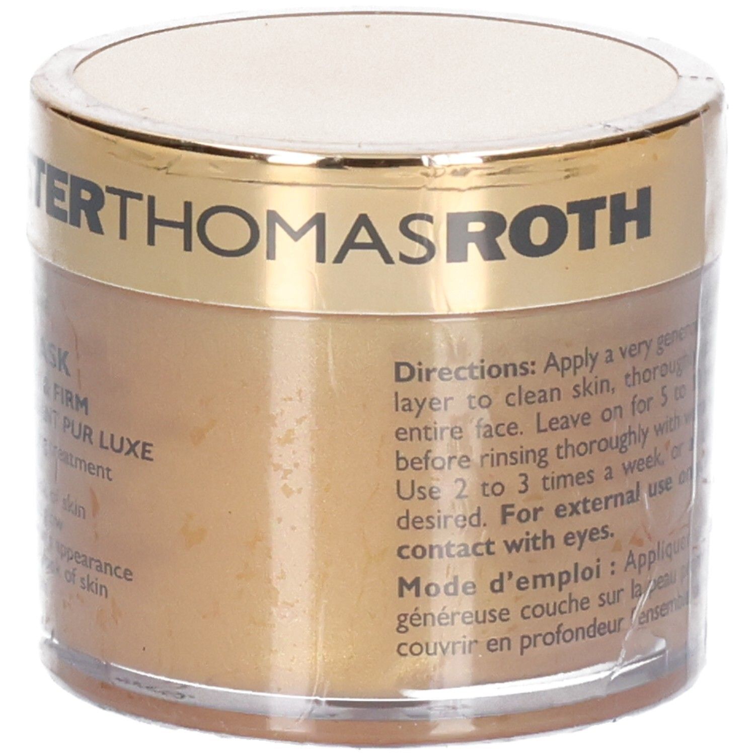 Peter Thomas Roth 24K Gold Mask, zijaanzicht met instructies.