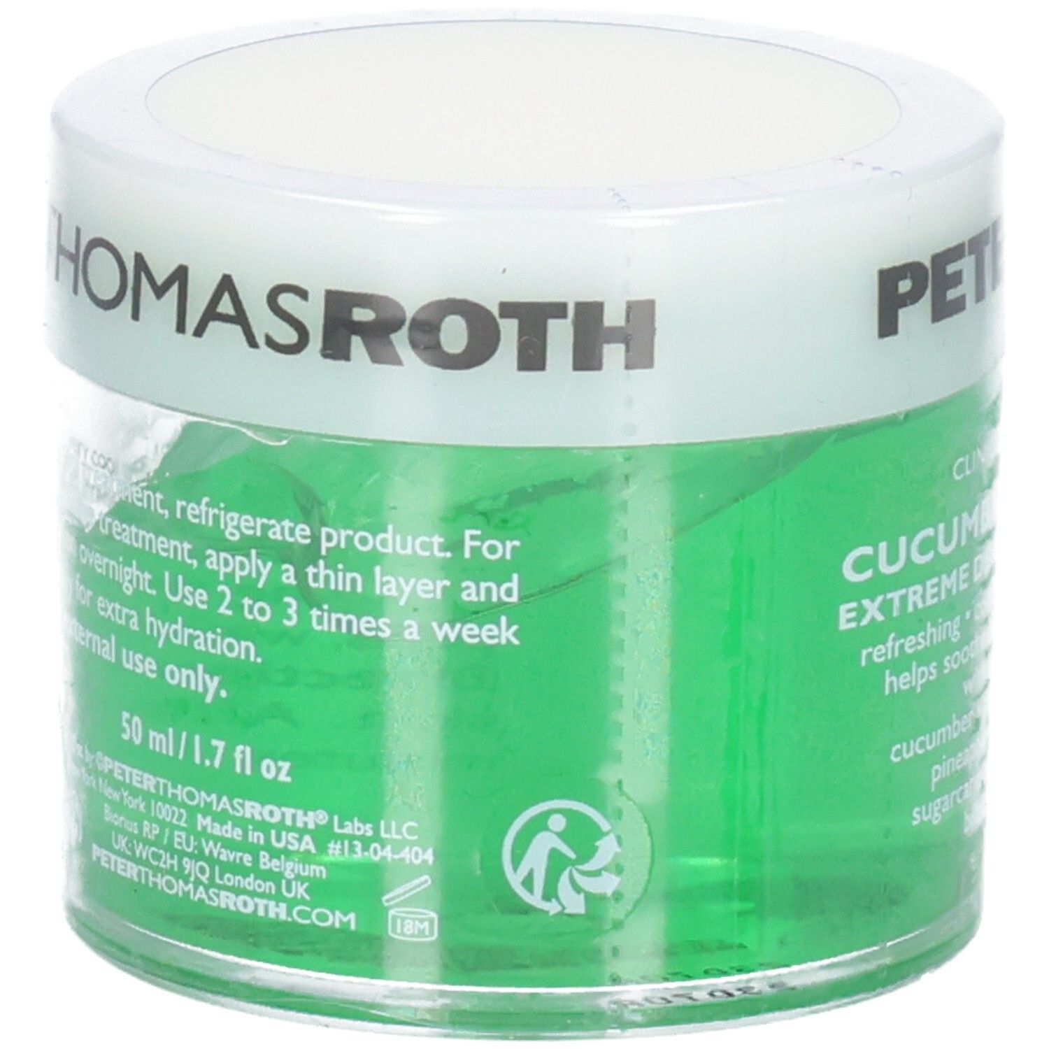 Peter Thomas Roth Cucumber Gel Mask, 50ml. Contient des extraits de concombre, papaye et camomille.