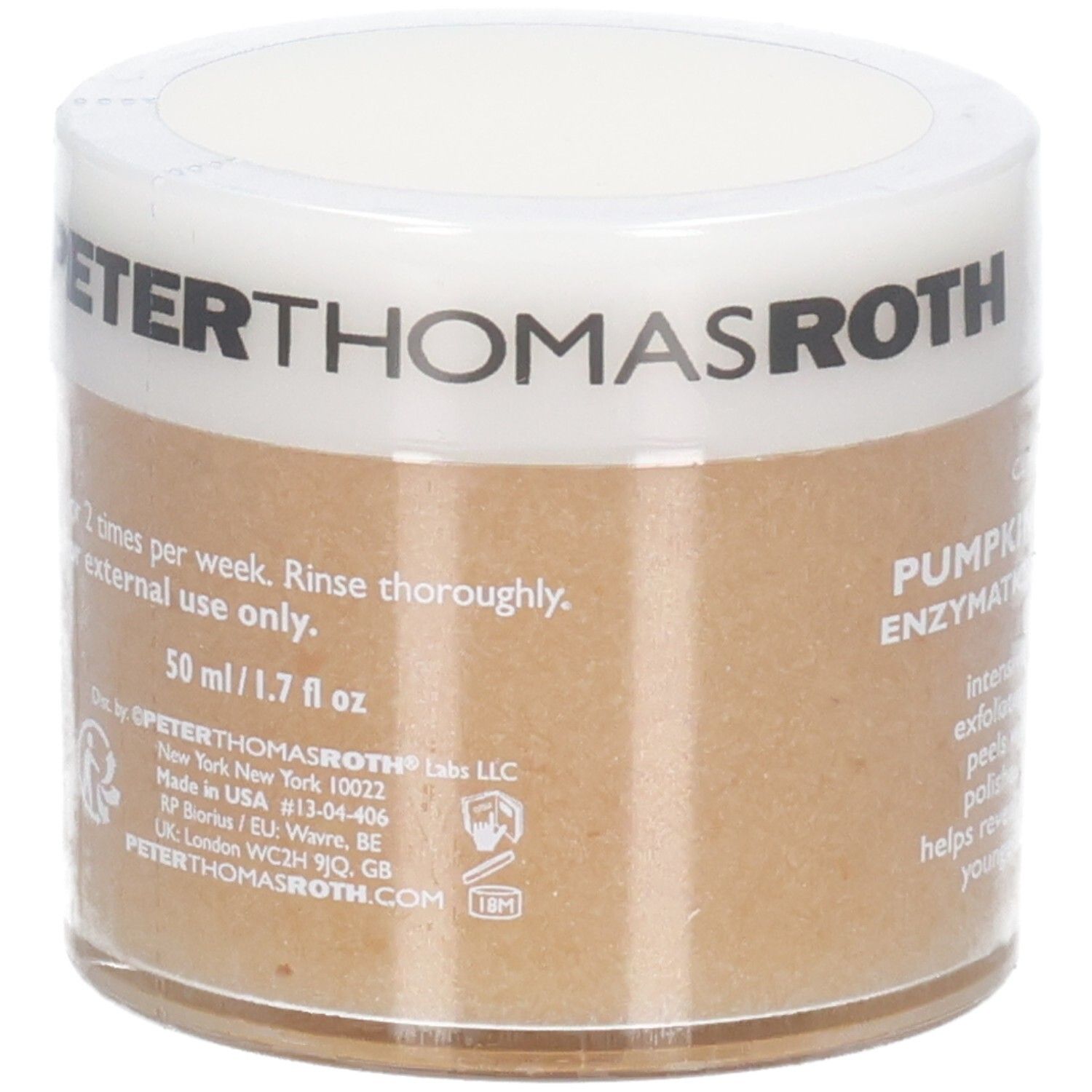 Peter Thomas Roth Pompoenmasker, 50ml. Bevat ingrediënten zoals pompoenenzym en alfahydroxyzuur.