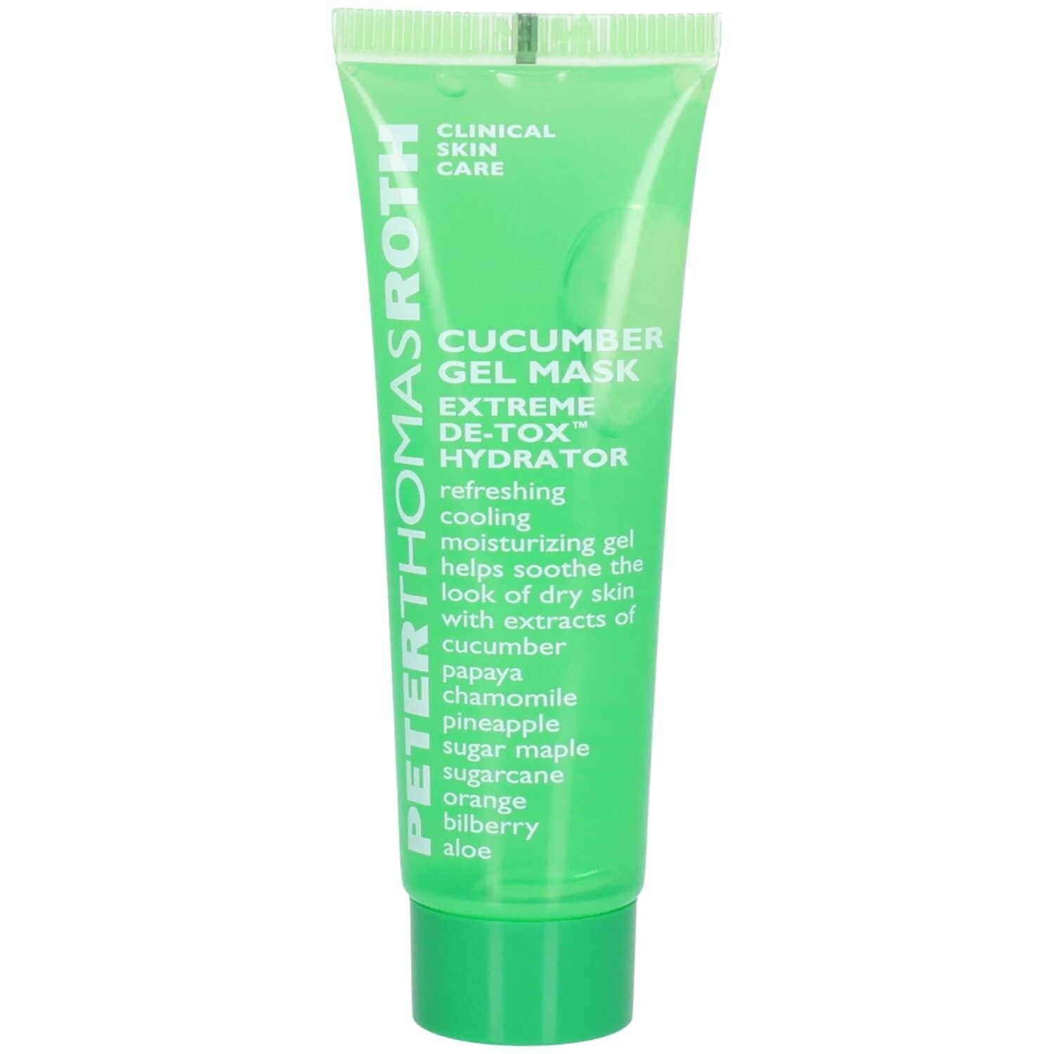 Tube Peter Thomas Roth Cucumber Gel Mask : CLINICAL SKIN CARE, EXTREME DE-TOX HYDRATOR, hydratant, rafraîchissant, effet glaçon.