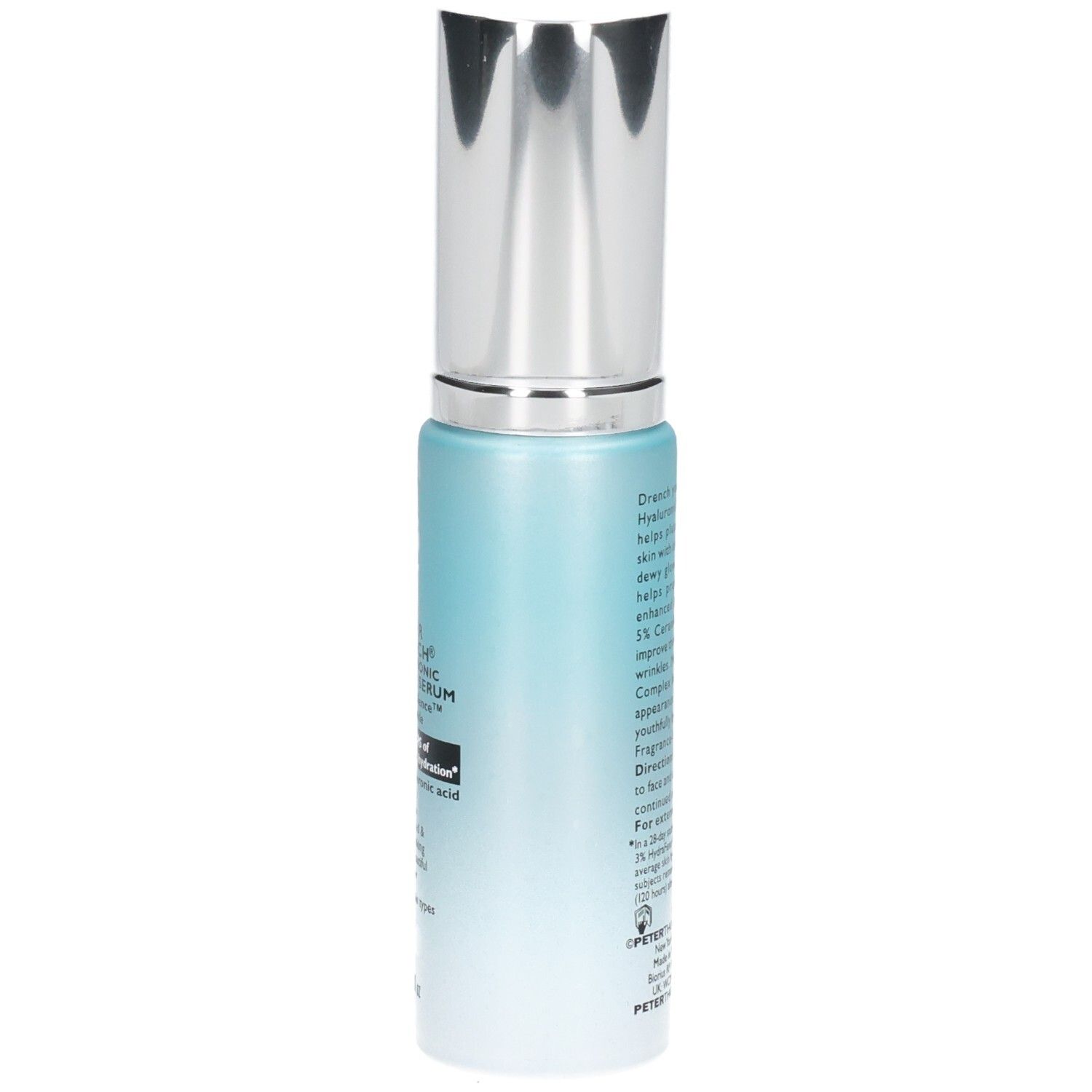 Sérum Peter Thomas Roth Water Drench Hyaluronic Glow en flacon pompe, vue latérale.