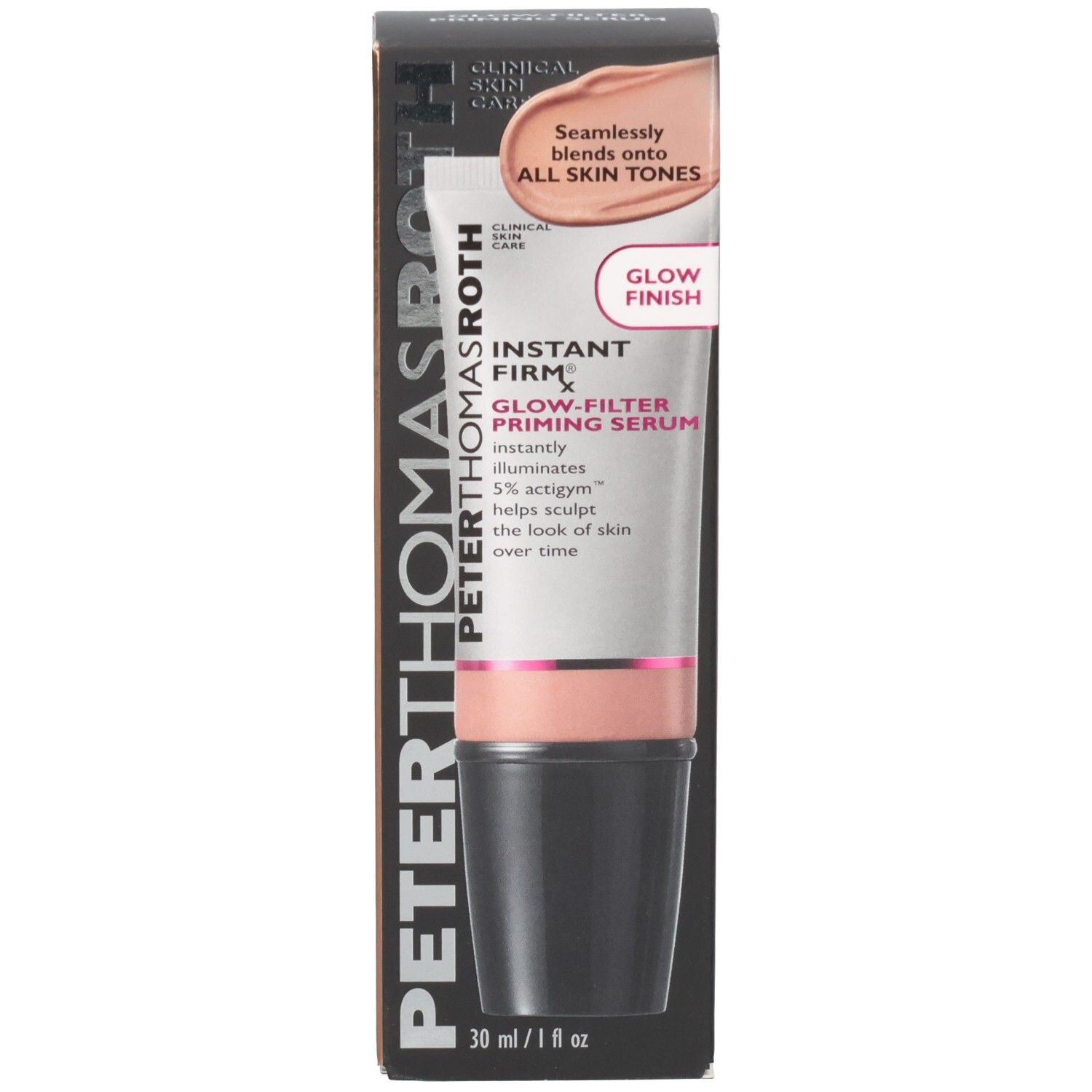 Peter Thomas Roth Instant Firmx Glow-Filter Priming Serum tube en kartonnen doos, vooraanzicht.