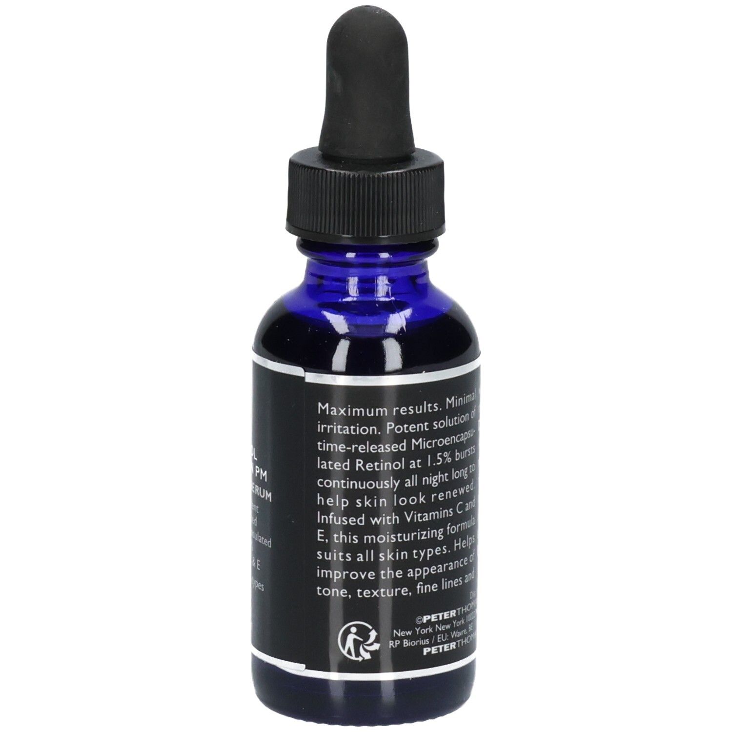 Peter Thomas Roth Retinol Fusion PM Nachtserum fles gericht op retinolconcentratie en huidtypen.