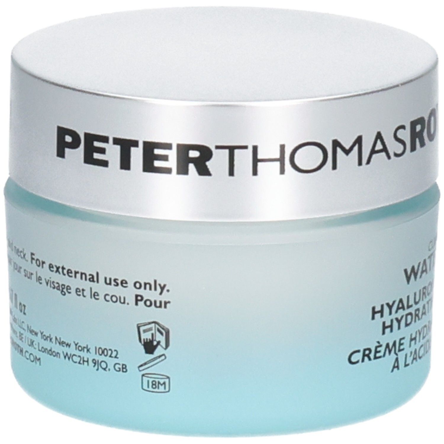 Crème hydratante Peter Thomas Roth Water Drench Hyaluronic Cloud Cream, dos avec instructions d'utilisation.