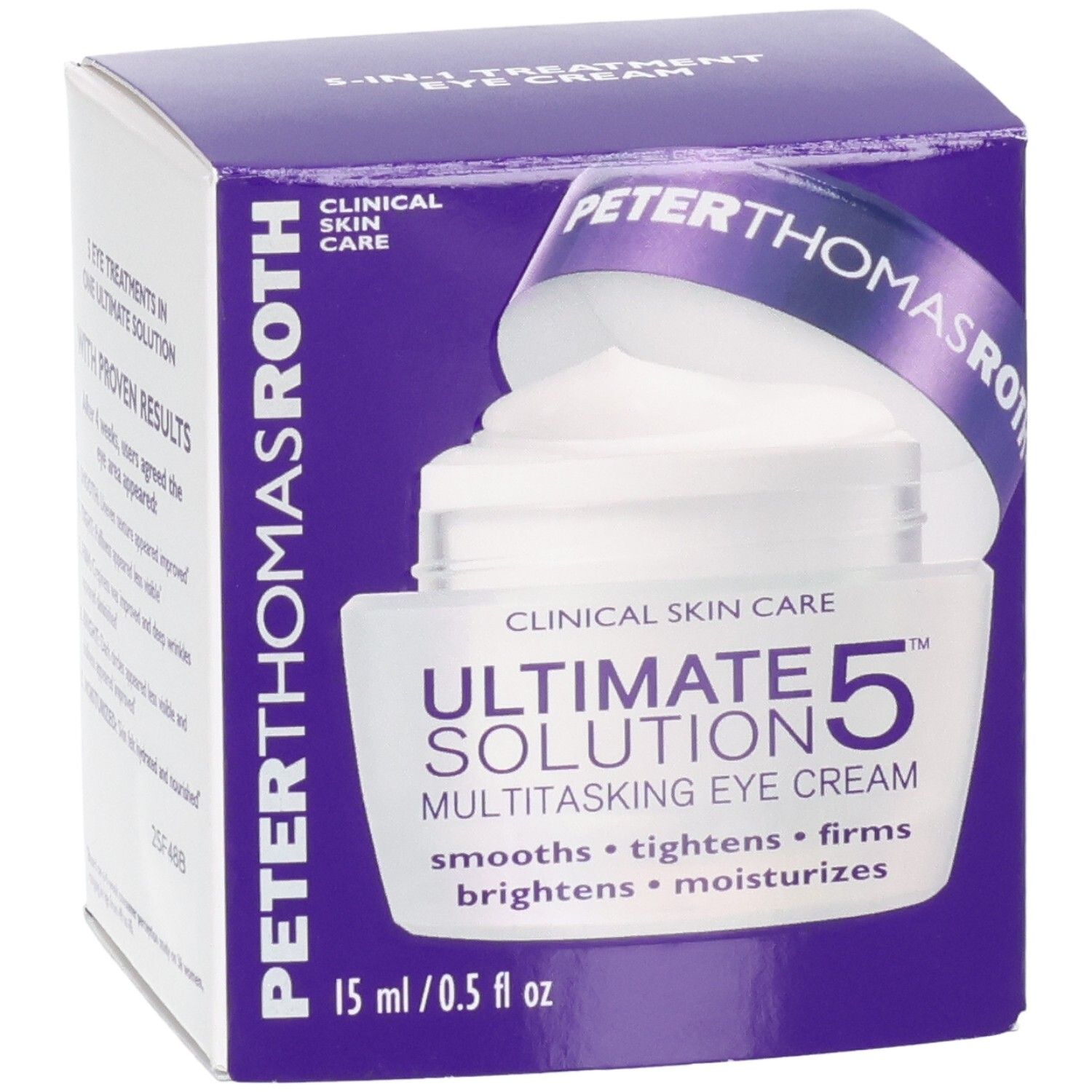 Crème contour des yeux Peter Thomas Roth Ultimate Solution 5 ouverte, dans son emballage violet.