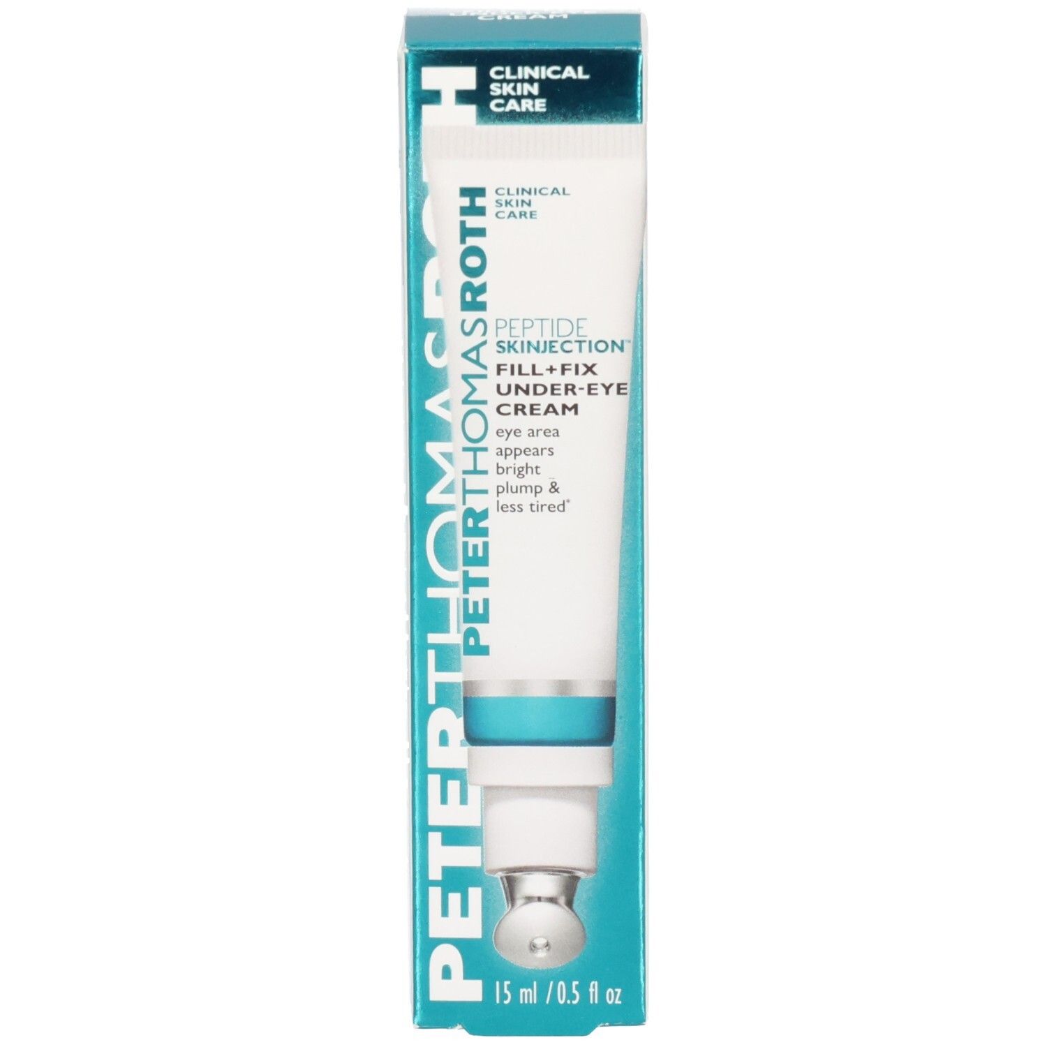 Peter Thomas Roth Peptide Skinjection Fill + Fix Oogcrème in witte tube met applicator, in turquoise doosje.