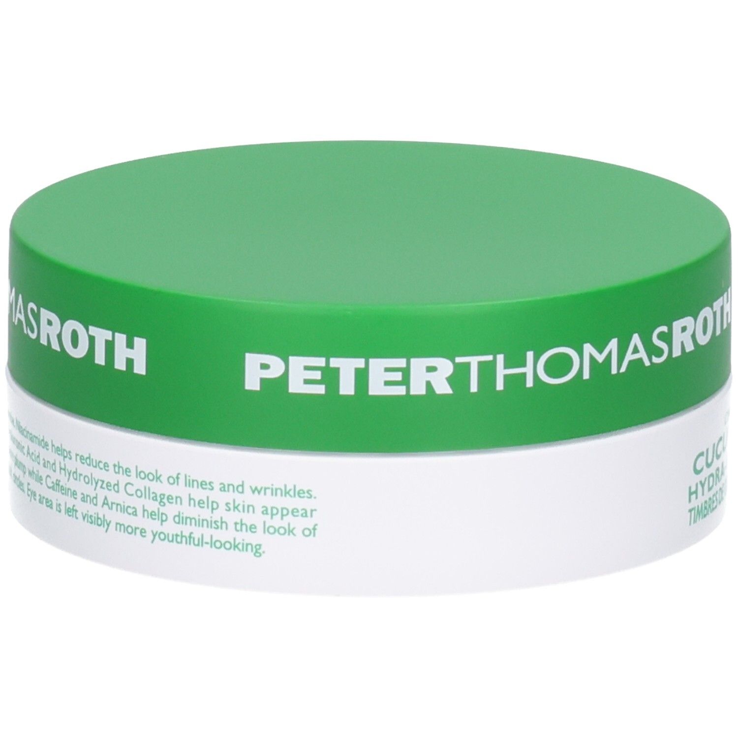 Peter Thomas Roth Cucumber De-Tox Hydra-Gel Eye Patches, achterkant met beschrijving.