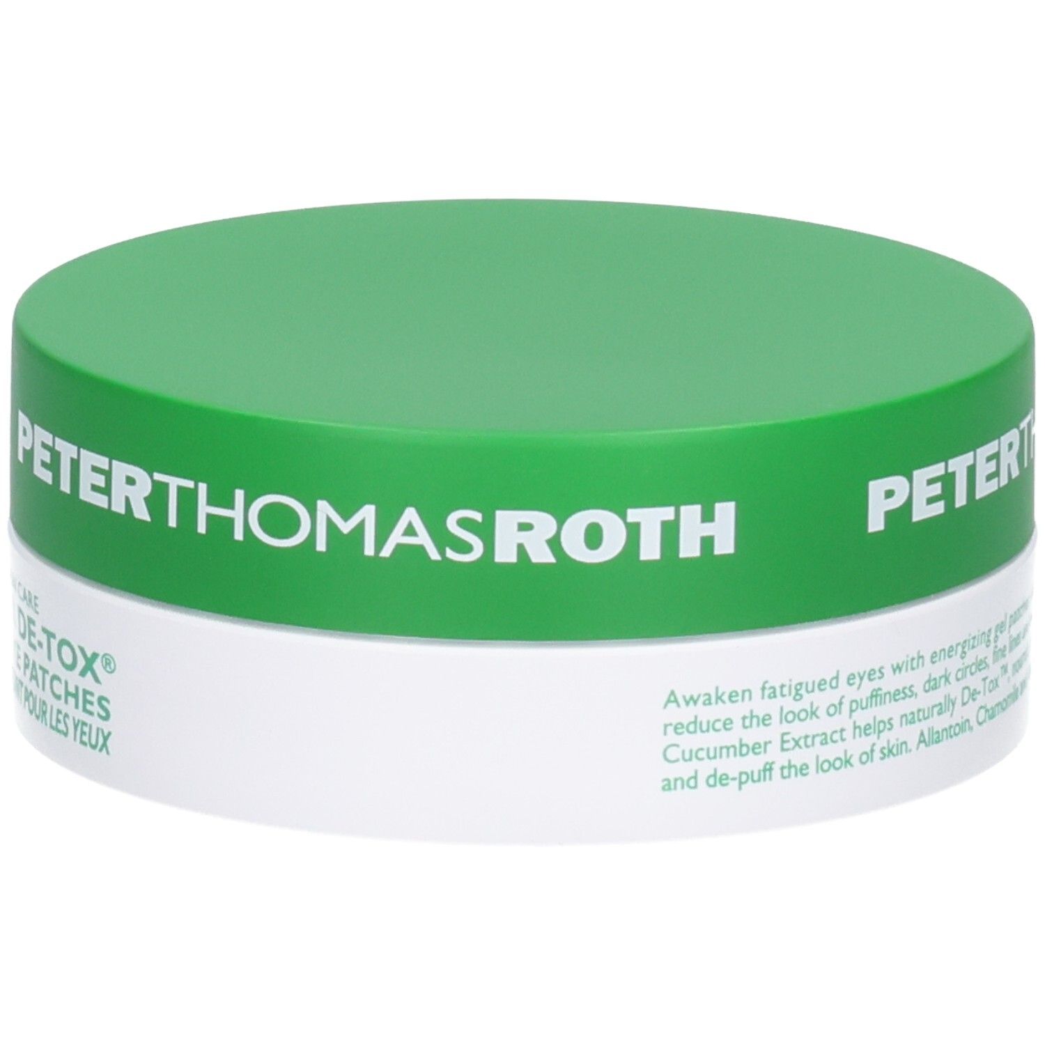 Peter Thomas Roth Cucumber De-Tox Hydra-Gel Eye Patches, zijkant met instructies.