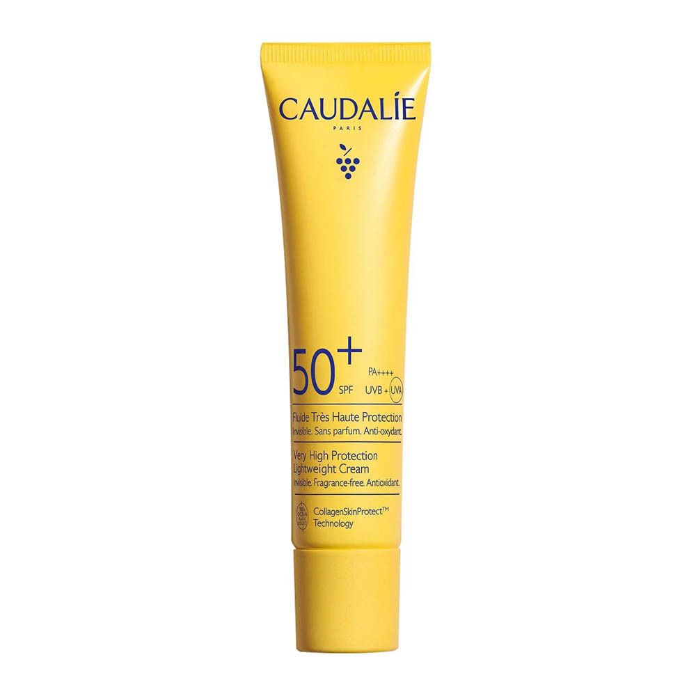Caudalie Vinosun Spray Invisible Haute Protection SPF50, crème légère, sans parfum, anti-oxydante.