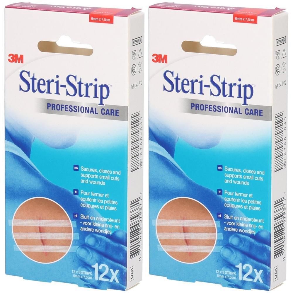 Twee pakken 3M Steri-Strip Professional Care wondstrips, 12 stuks per pak.