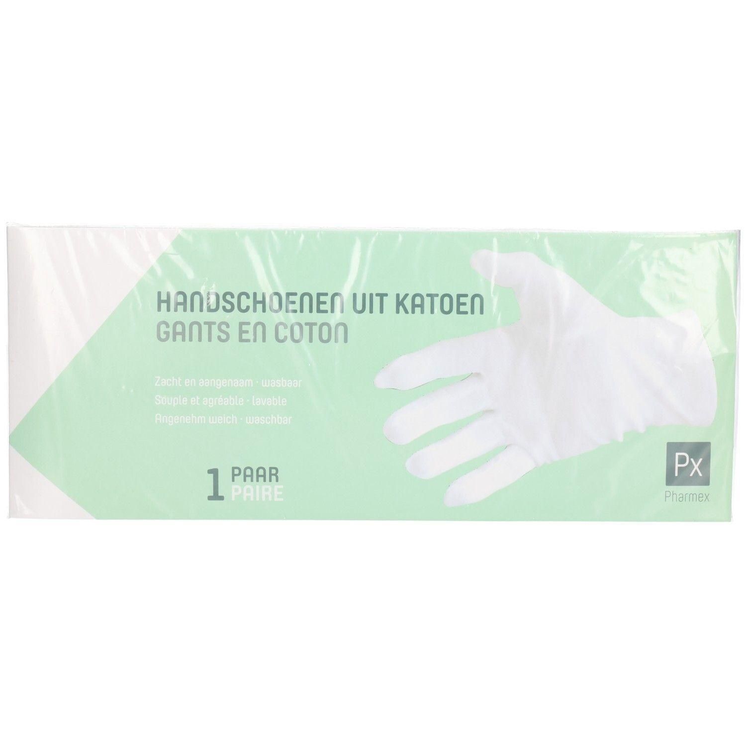 Emballage d'une paire de gants en coton blancs.