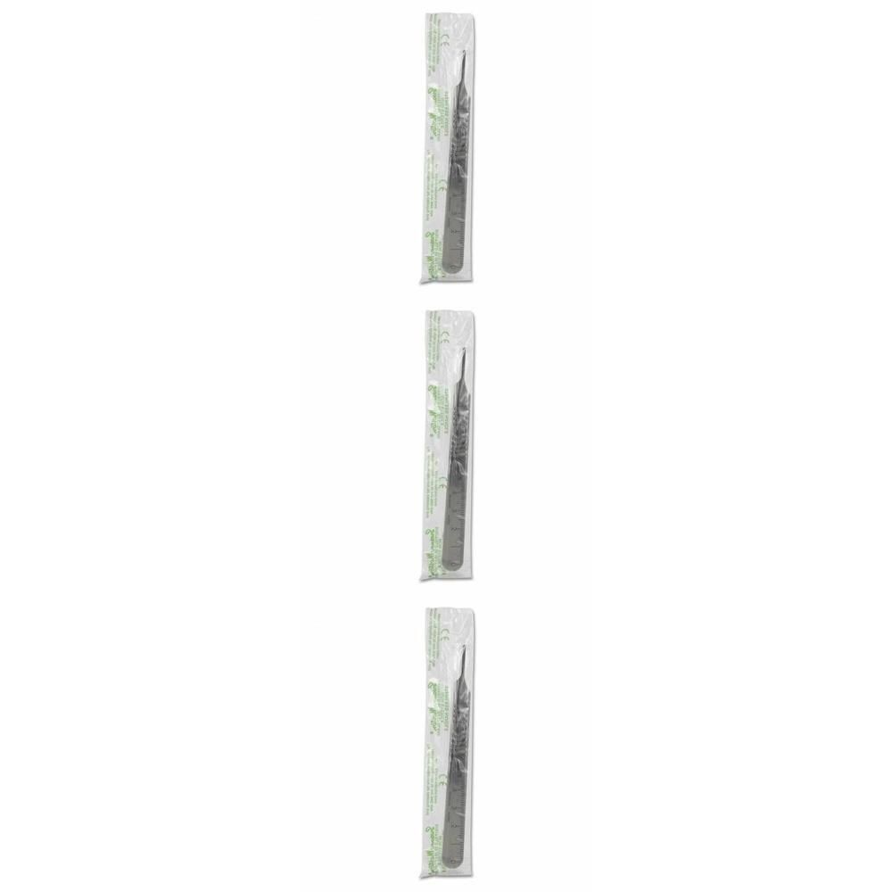 Drie scalpelhandvatten nummer 3 (6-16) in steriele verpakking.