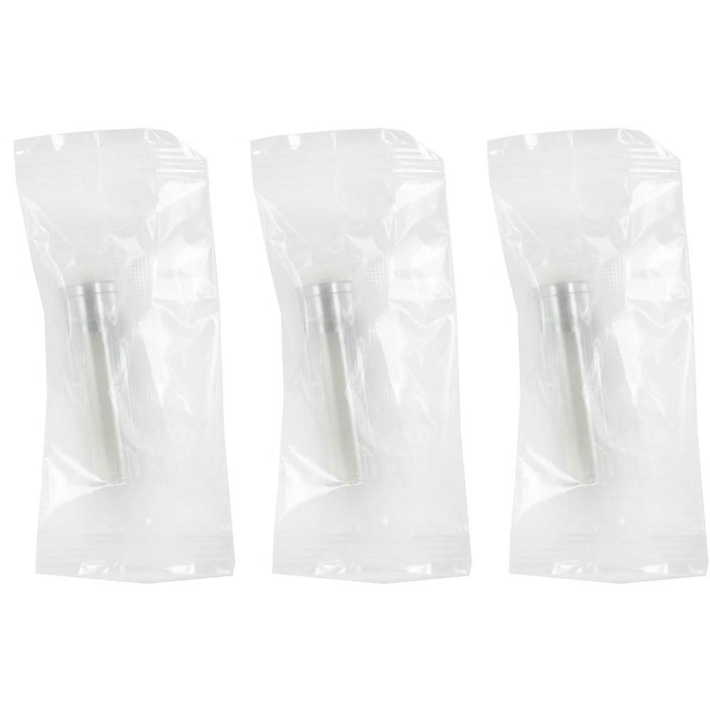 Drie zuignapjes voor contactlenzen, individueel verpakt in plastic zakjes.