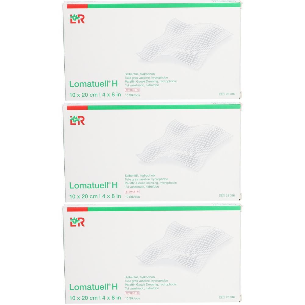 Drie pakken Lomatuell H wondcompressen, 10x20cm.
