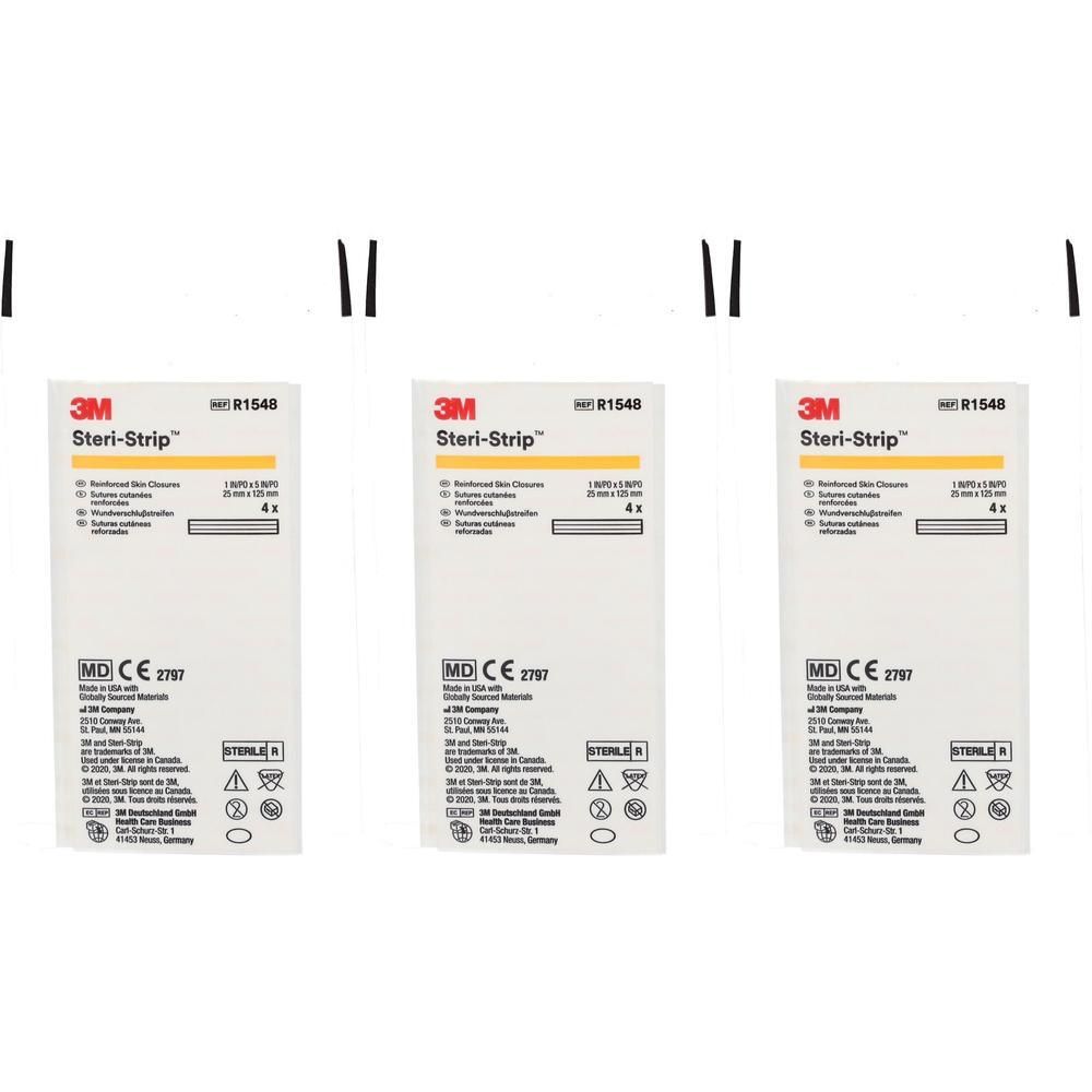 Drie pakken 3M Steri-Strip, 2,2cm x 13,5cm. Versterkte huidstrips.