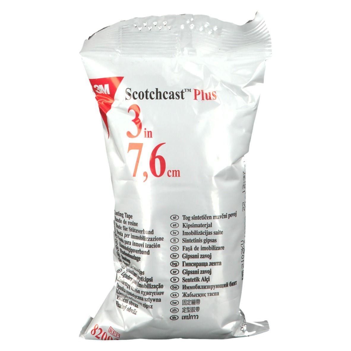 3M Scotchcast Plus gipsvervanger, 7,6 cm breed. Witte, verzegelde zak met productinformatie.