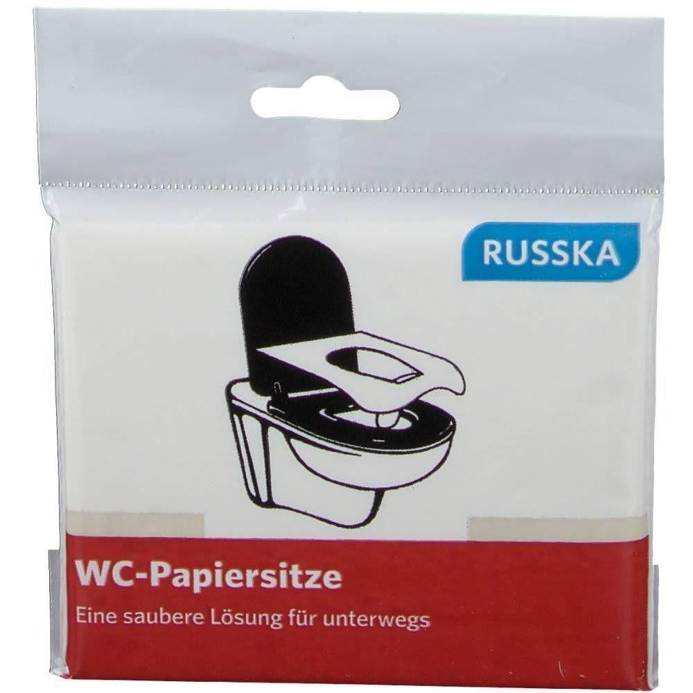 Emballage de sièges de toilette en papier Russka. Illustration d'une toilette avec un siège.
