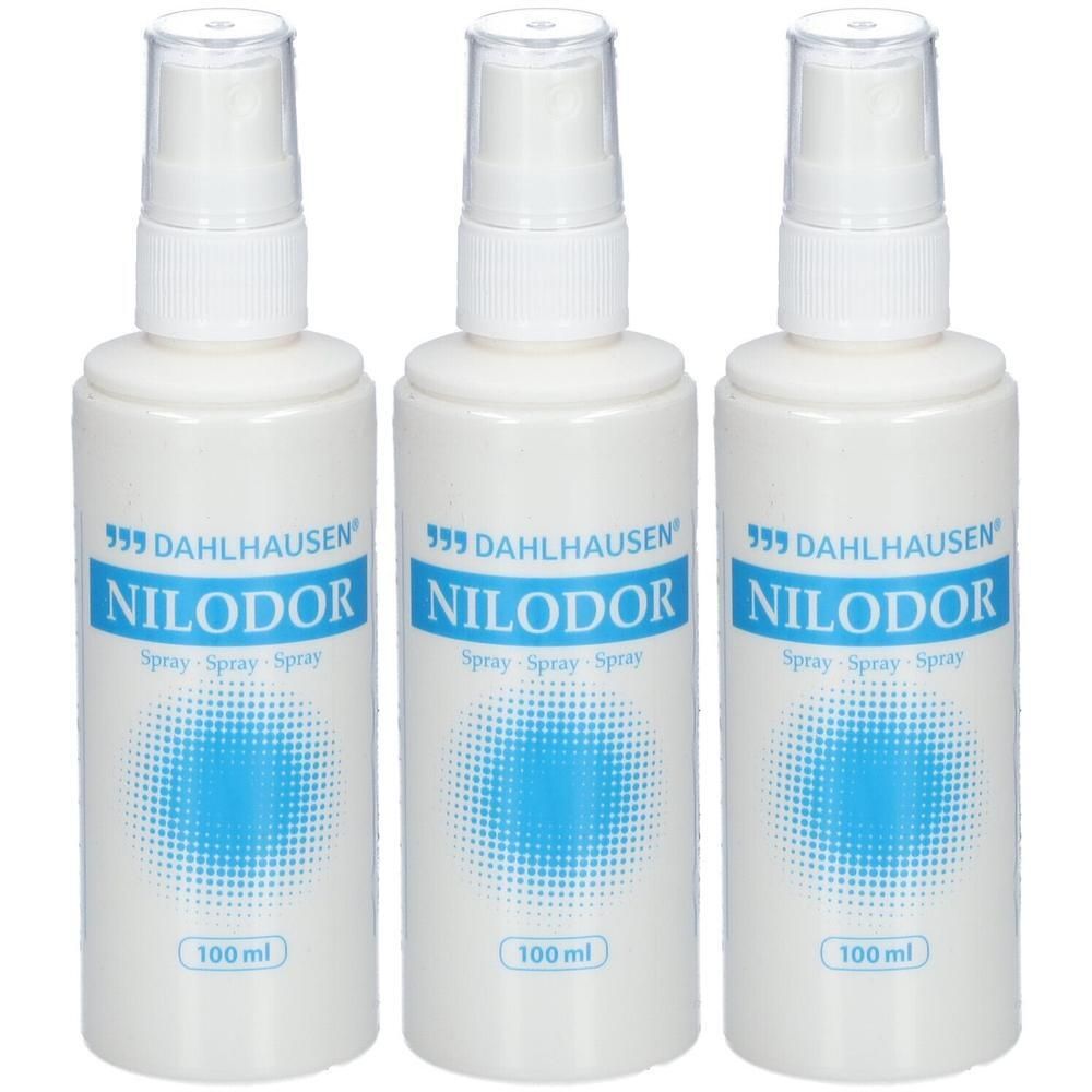 Drie witte Nilodor spuitflacons van elk 100 ml.