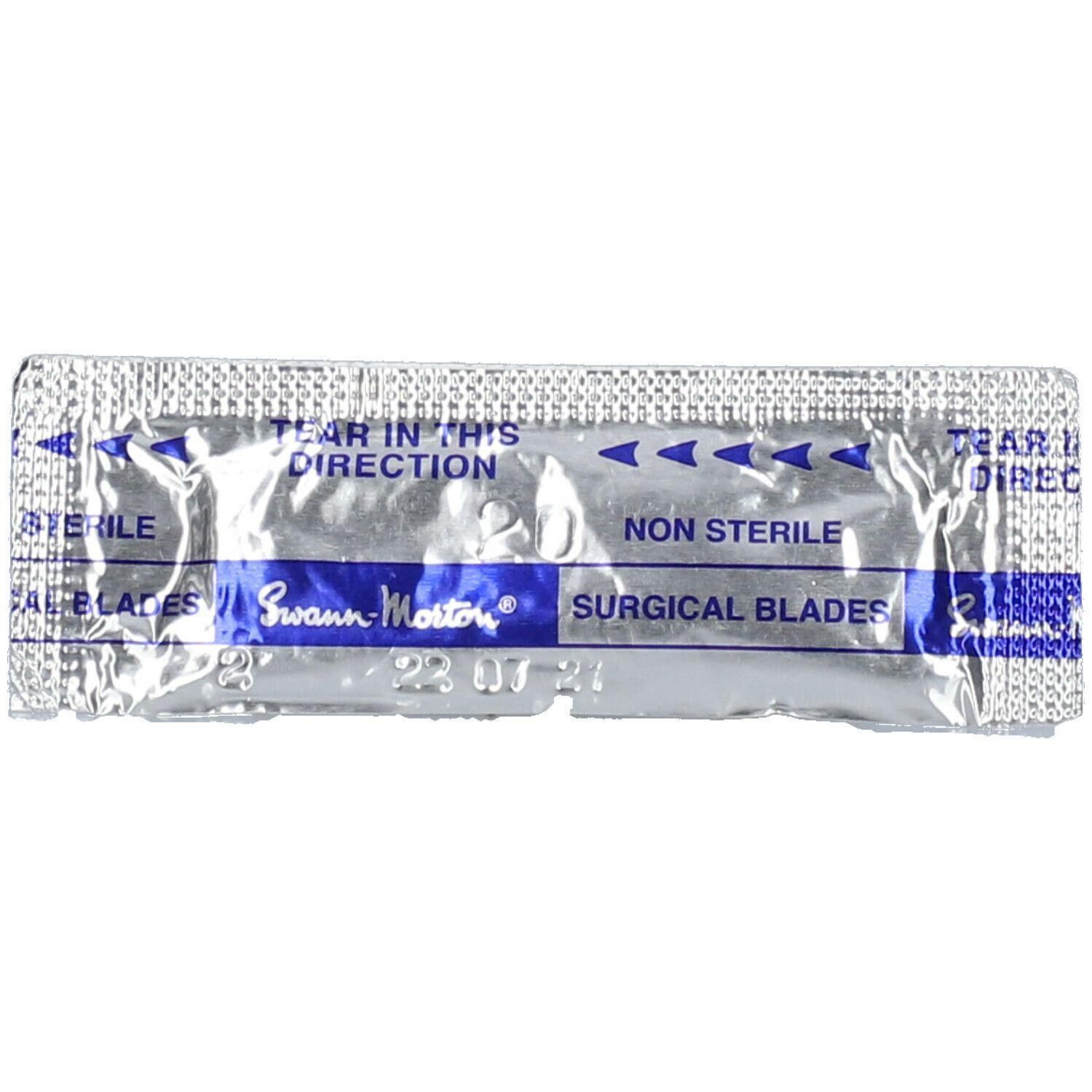 Verpakking met chirurgische bladen Swann-Morton, nummer 20.