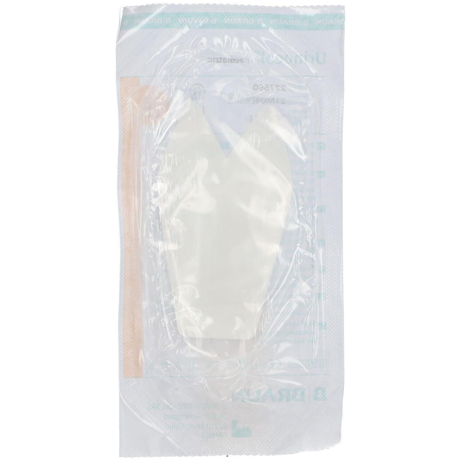 Valve de cathéter stérile, blanche, dans son emballage transparent.