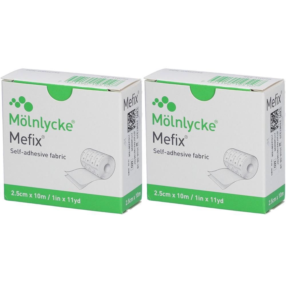 Twee pakken Mefix zelfklevend gaas, 2,5 cm x 10 m.