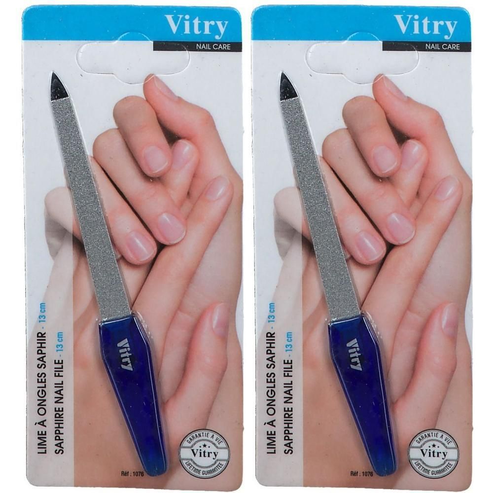 Vitry saffier nagelvijl, 13 cm, met blauw handvat.