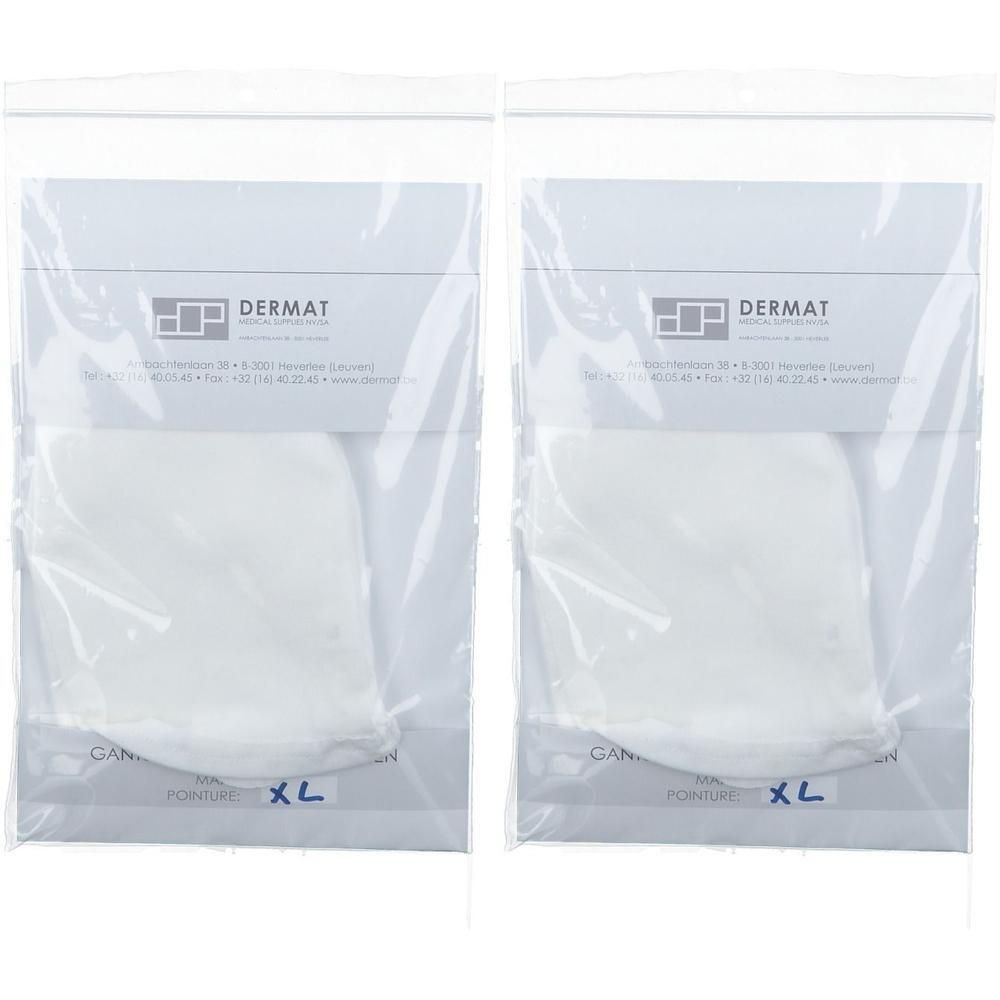 Twee paar witte katoenen handschoenen, maat XL, individueel verpakt.