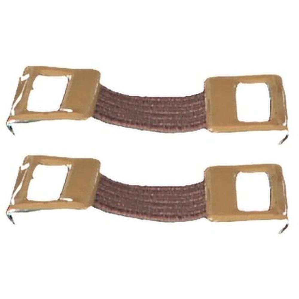 Deux attaches élastiques avec embouts dorés et ouvertures rectangulaires.