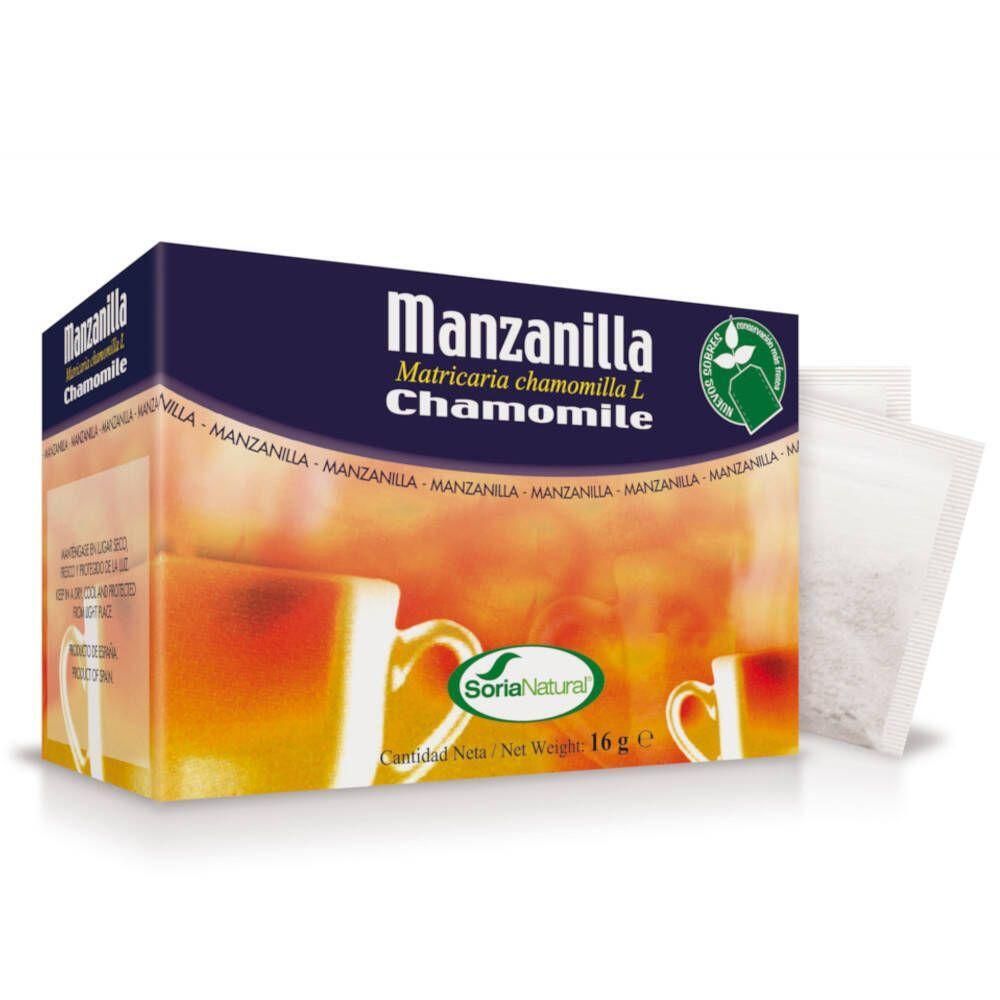 Boîte de thé à la camomille avec deux sachets. Contient Soria Natural Manzanilla Chamomite.