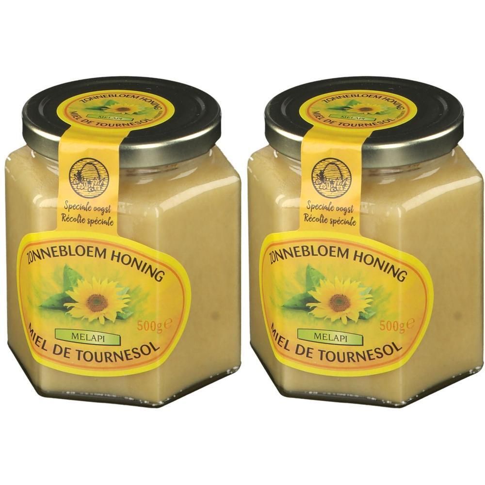 Deux pots de miel de tournesol, 500g par pot.