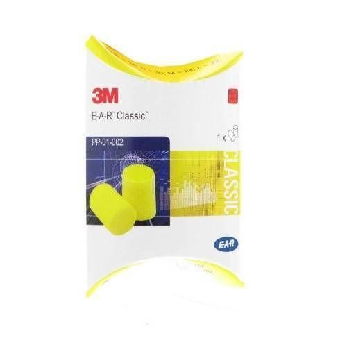 Verpakking met twee gele 3M E-A-R Classic oordopjes.