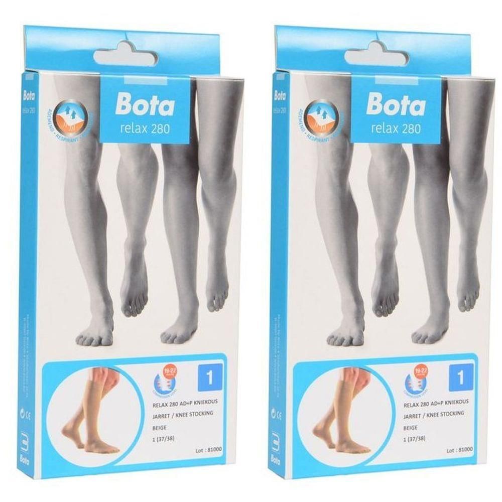 Deux paquets de bas de contention Bota Relax 280, beige, hauteur genou.